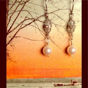 Pearl & Swarovski Silver Dangle Earrings Bridal