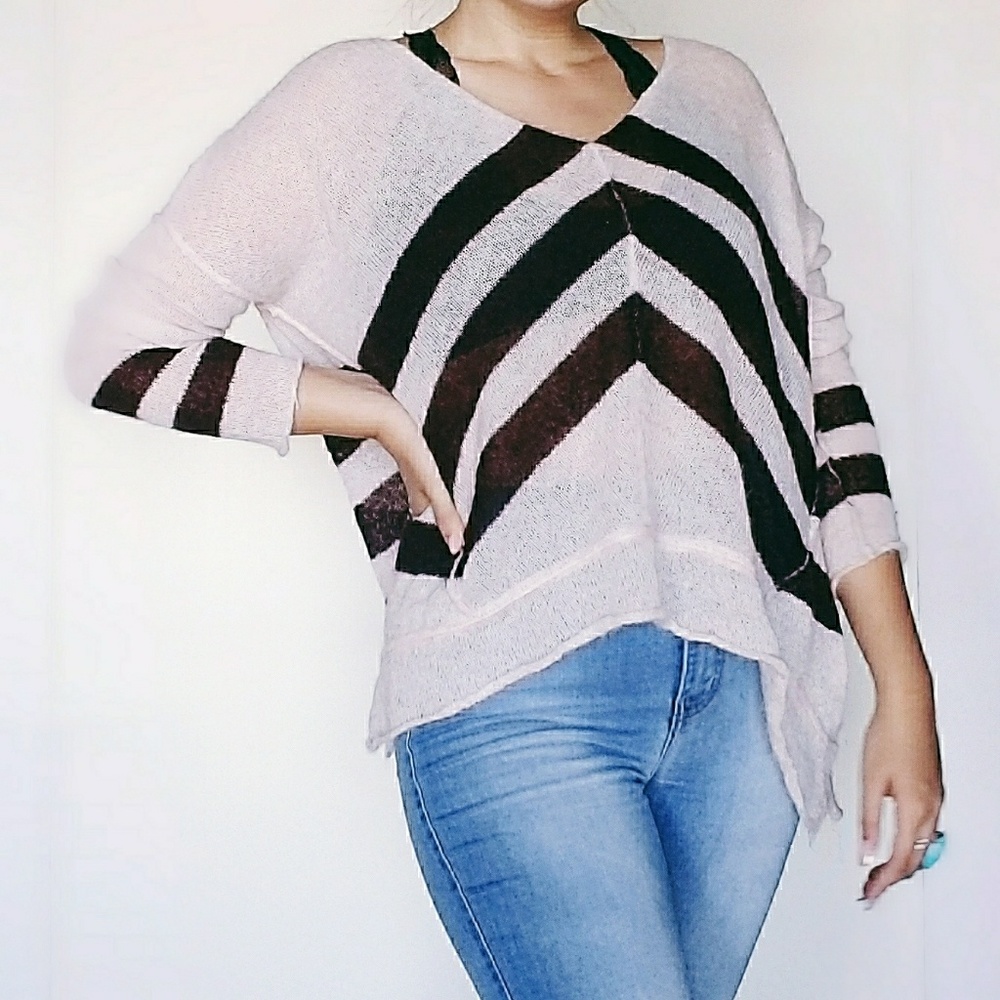 Free People Lightweight Pink Striped Sweater - S