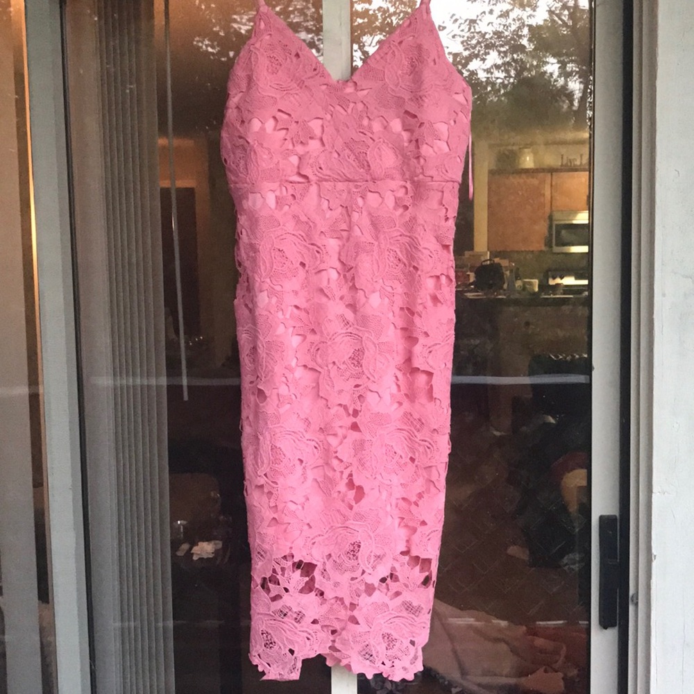 Pink lace strappy midi dress