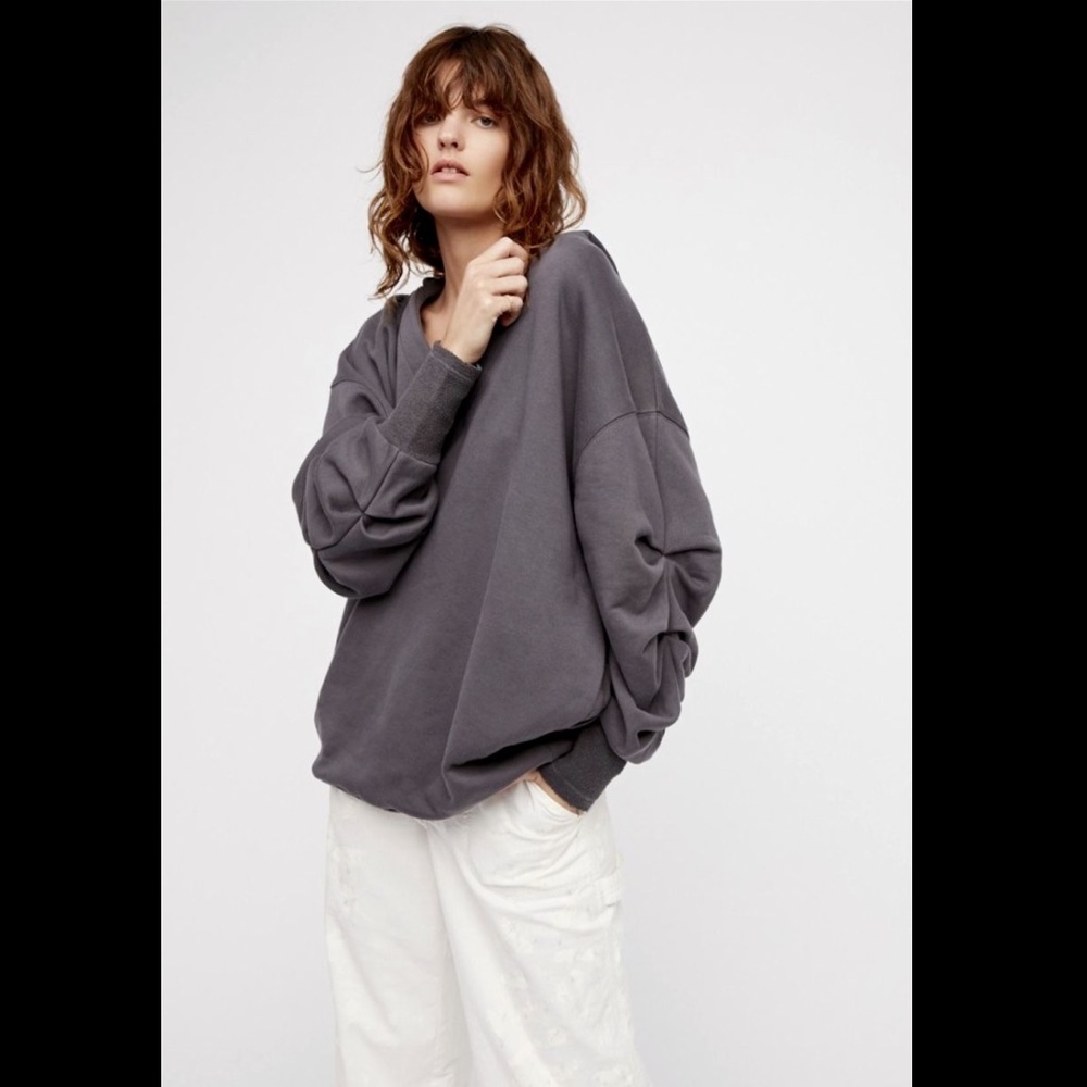 Free People gray Oversized Sweatshirt Hooded S - Picture 2 of 4