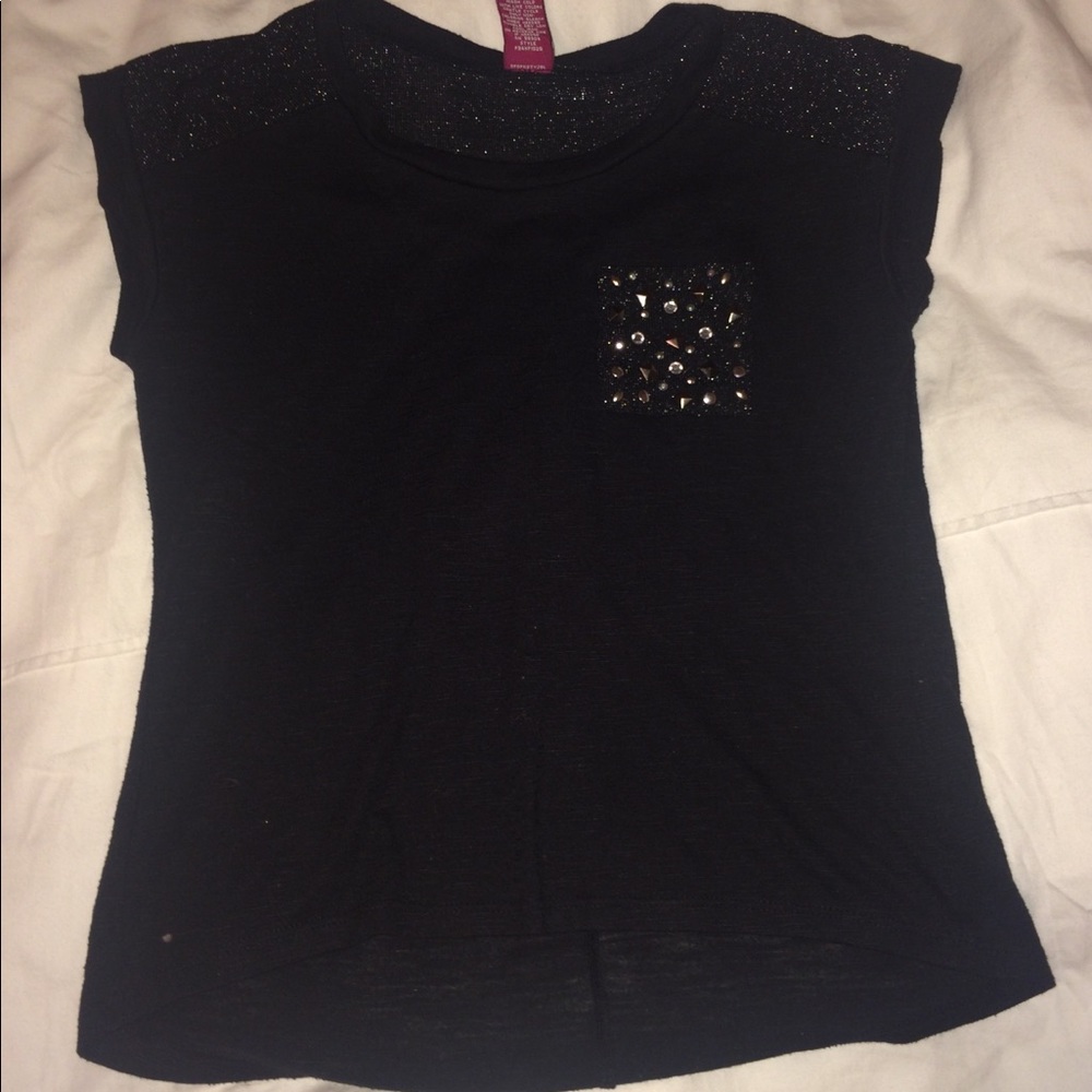 Black t shirt with bejeweled pocket (small)