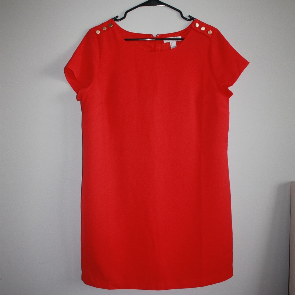 Forever21 Red Shift Dress w Gold Buttons