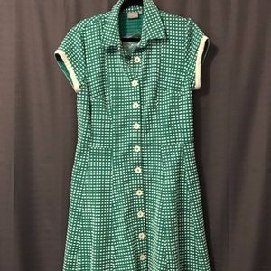 eShakti Retro Green White Button Front Dress XL 16