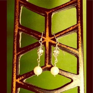 Pearl & Swarovski Silver Dangle Earrings Bridal