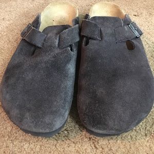 Pre-Owned Gray Velvet Suede Birkenstock Boston