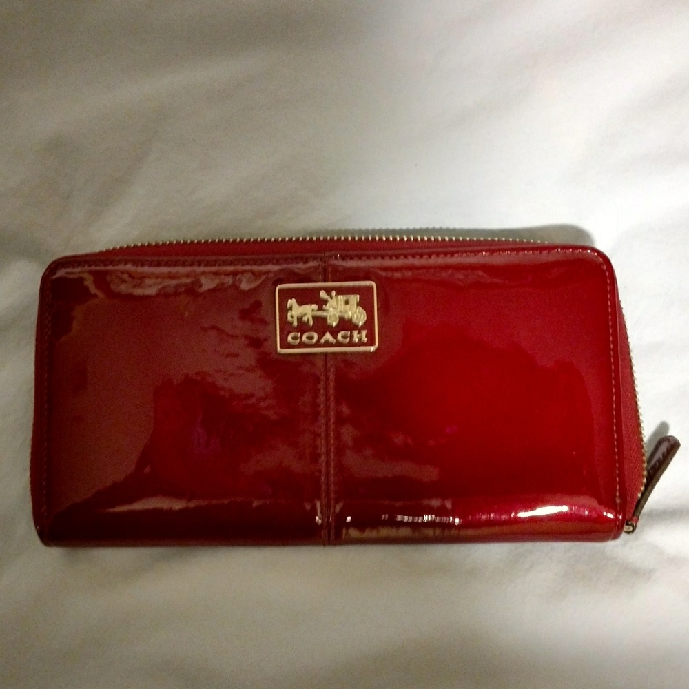 Patent leather burgundy coach wallet