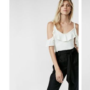 NEW 🍁Express Ruffle Overlay Top 🍁Ivory/White