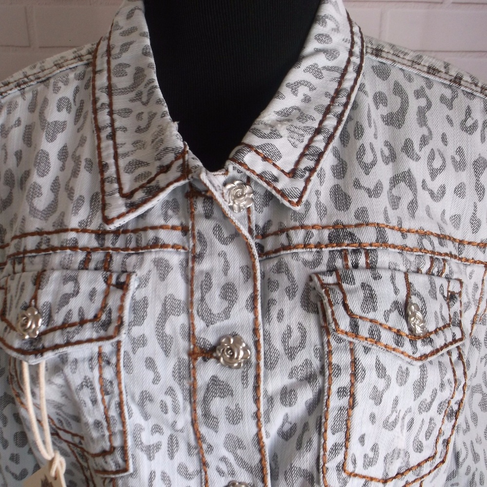 NEW WOMEN'S LEOPARD PRINT DENIM JACKET ALL SIZES