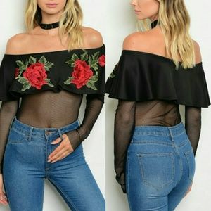 Mesh Black Roses Bodysuit