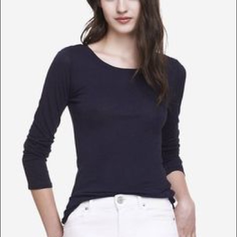 Express - Navy Long Sleeve Crew Neck Tee