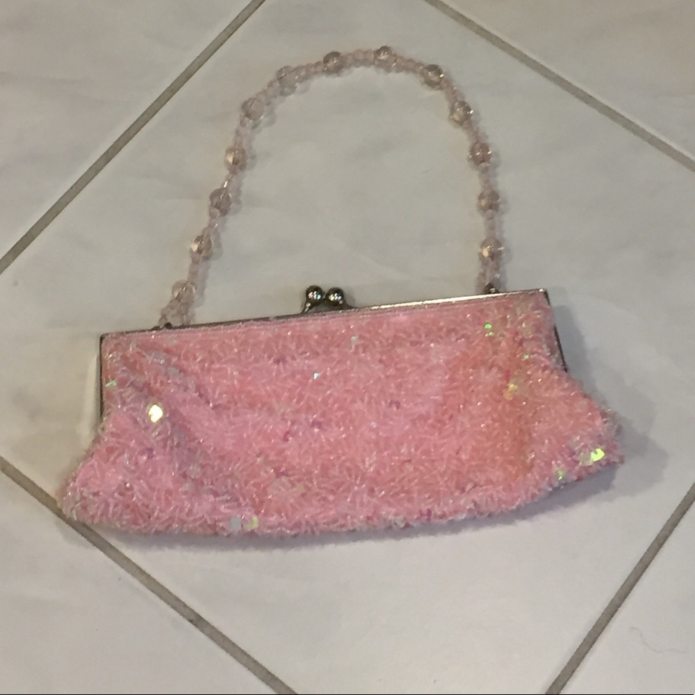 PINK Sequin Purse with beaded handle 👛 🎀