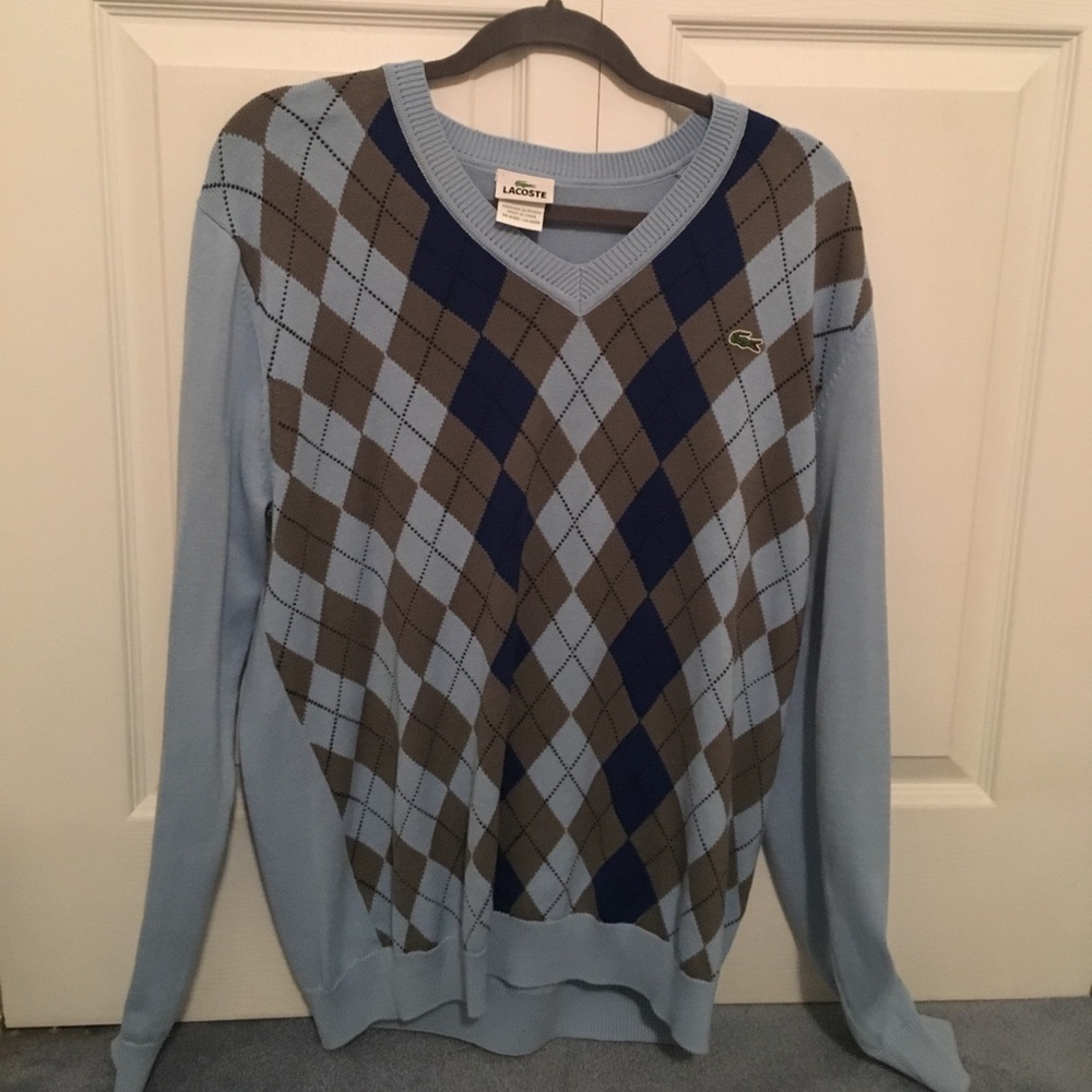 Men's argyle style Lacoste v neck sweater .