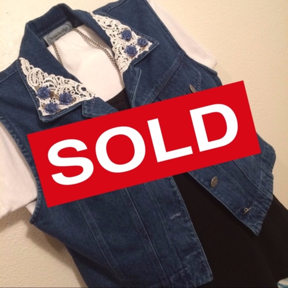 Stonebridge | Lace & Floral Denim Vest Size Medium