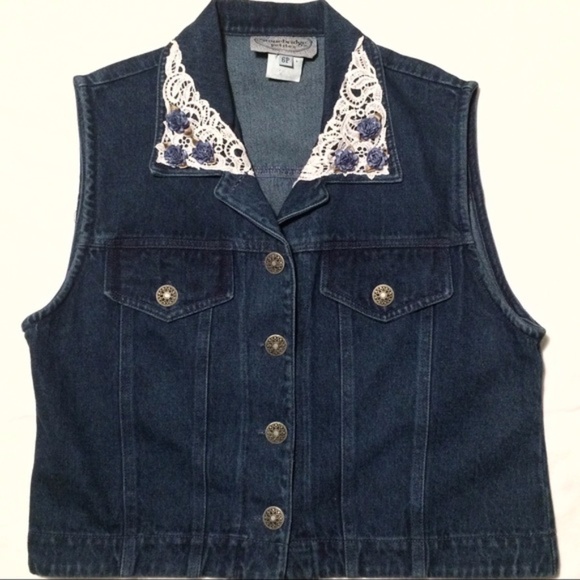Stonebridge | Lace & Floral Denim Vest Size Medium - Picture 2 of 6