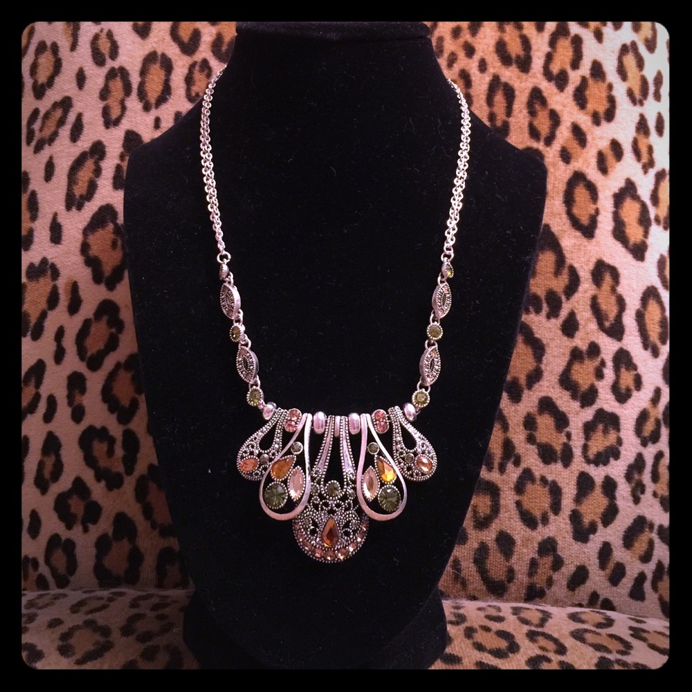 Vintage Silver necklace with colorful stones