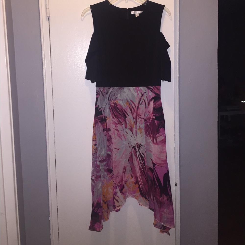 London Times Cold shoulder shark bite hem Dress