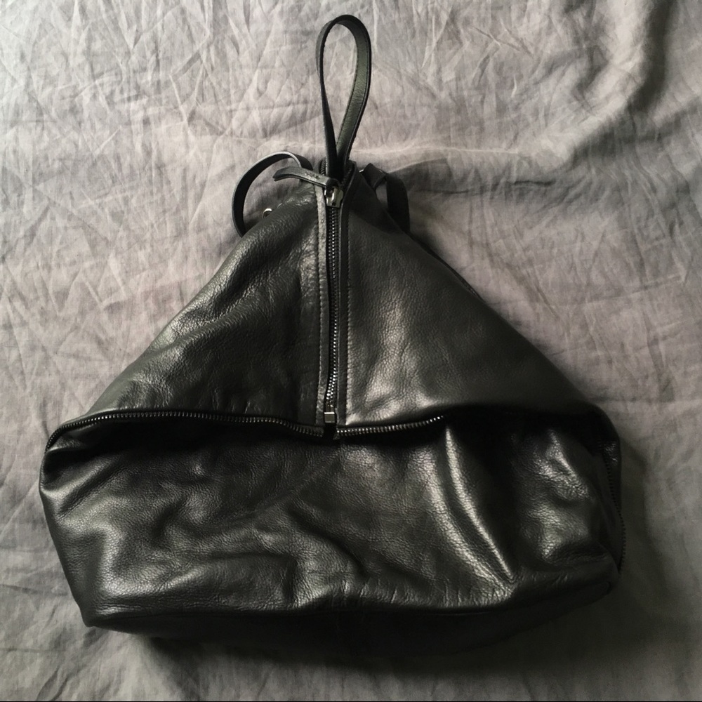 Zara Black Zip Leather Backpack Tote Bag Shopper