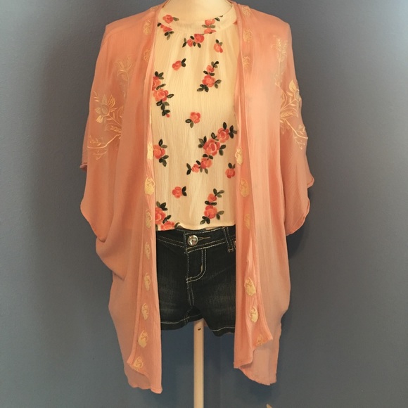 Tops - Pink Embroidered Kimono