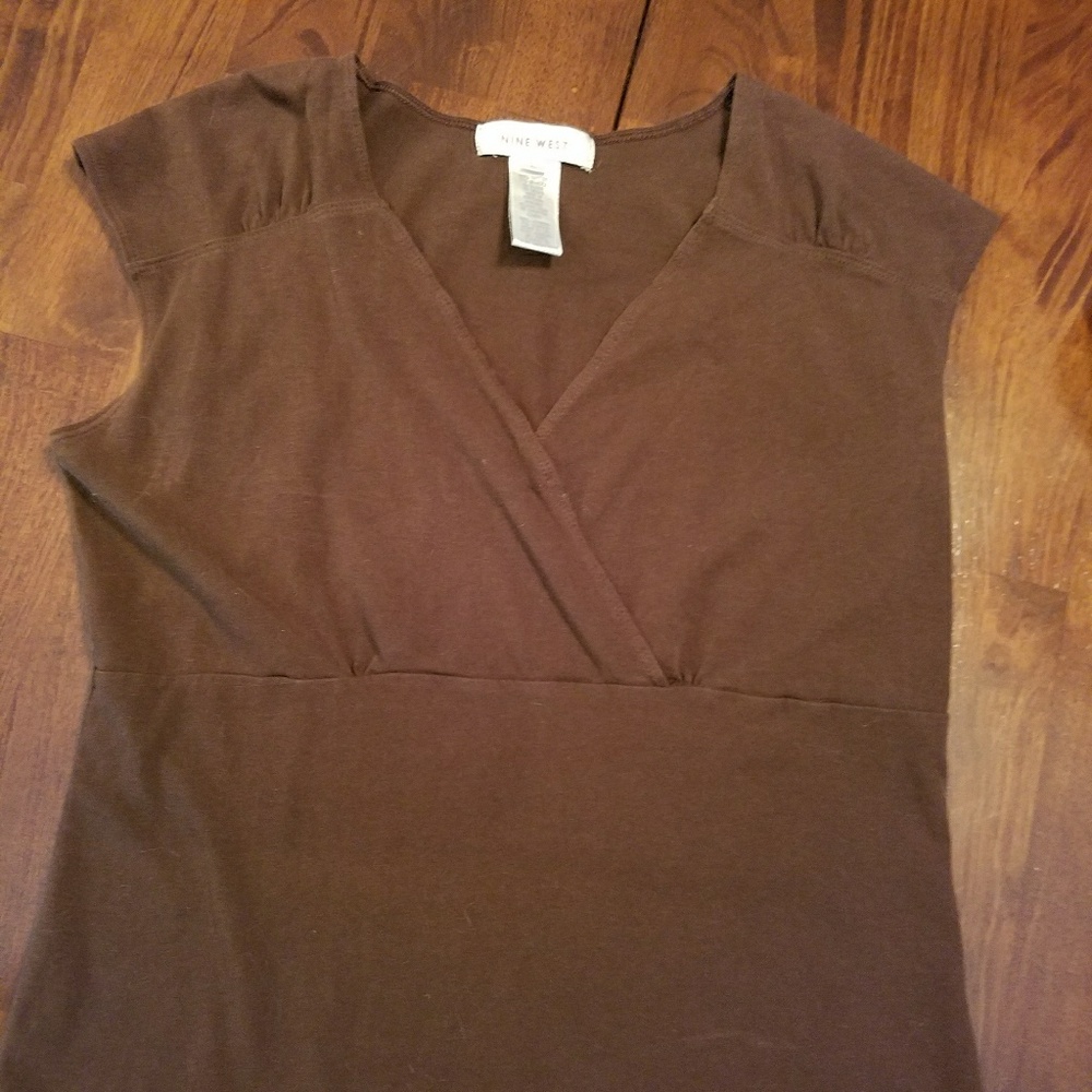 Sleeveless faux wrap top, empire waist