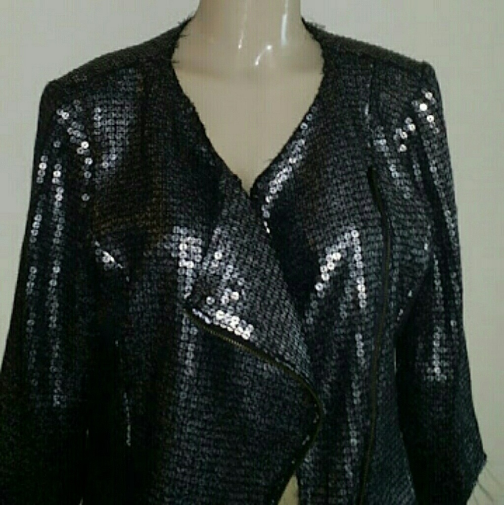 Express Black sequinned crop jacket