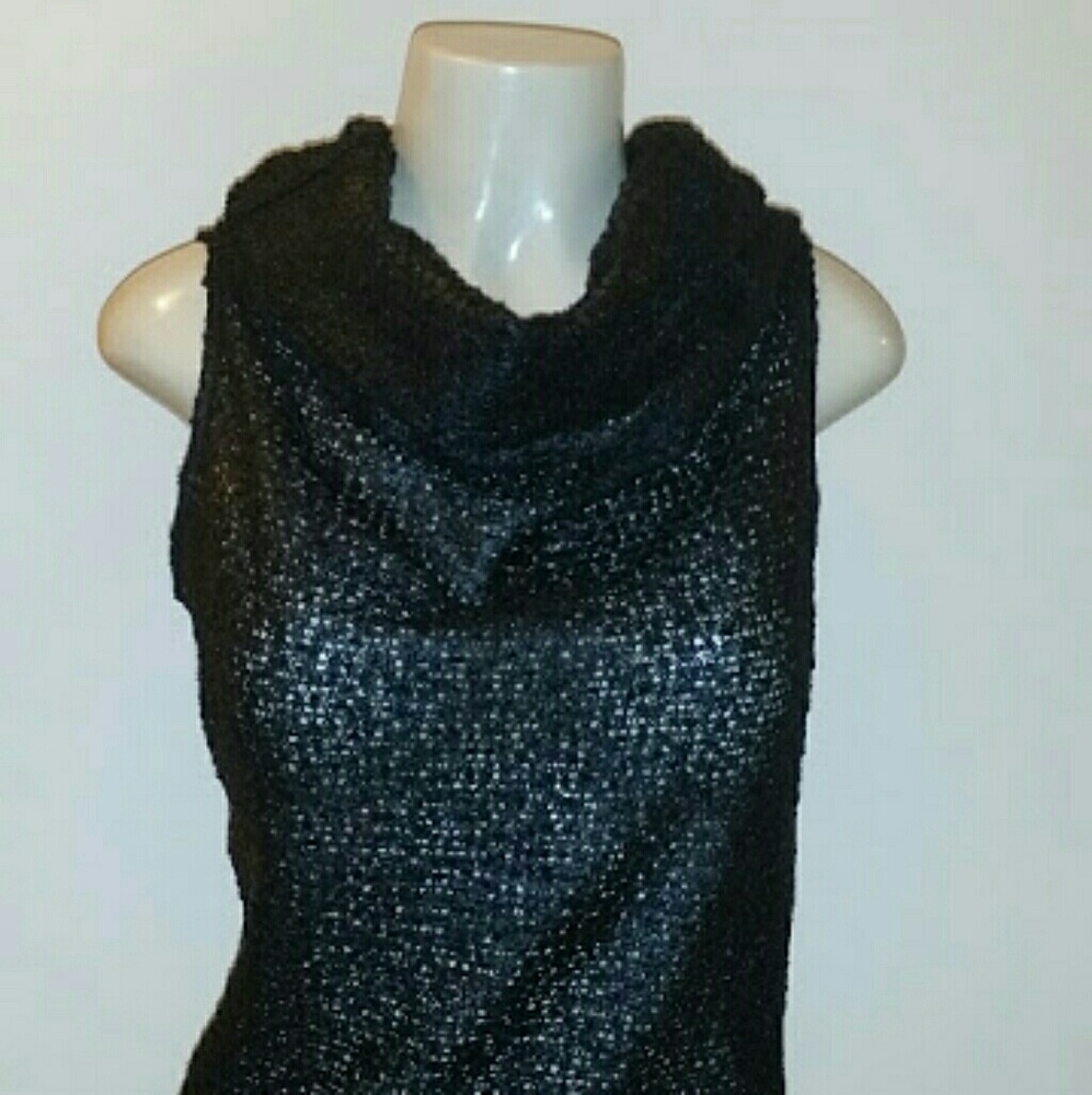 Black sleeveless cowl neck sweater