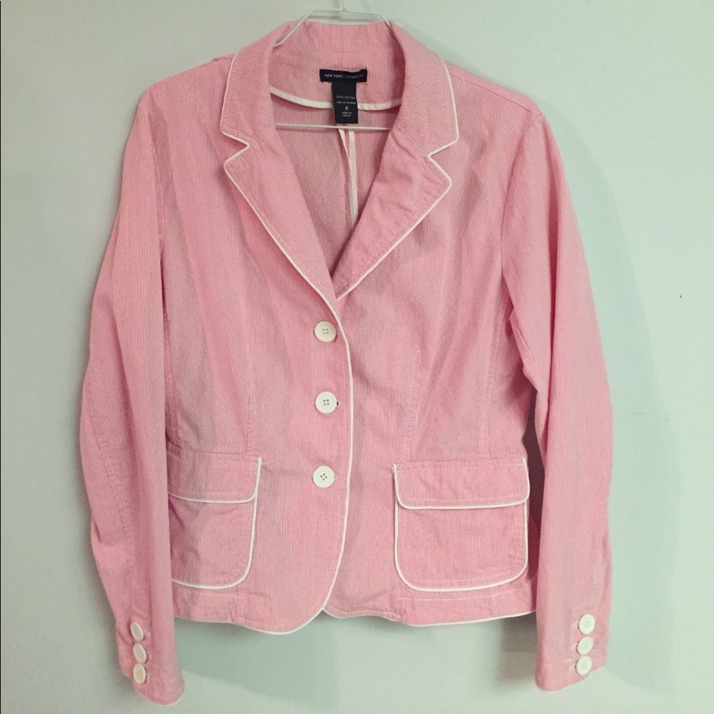 Pink and white striped blazer