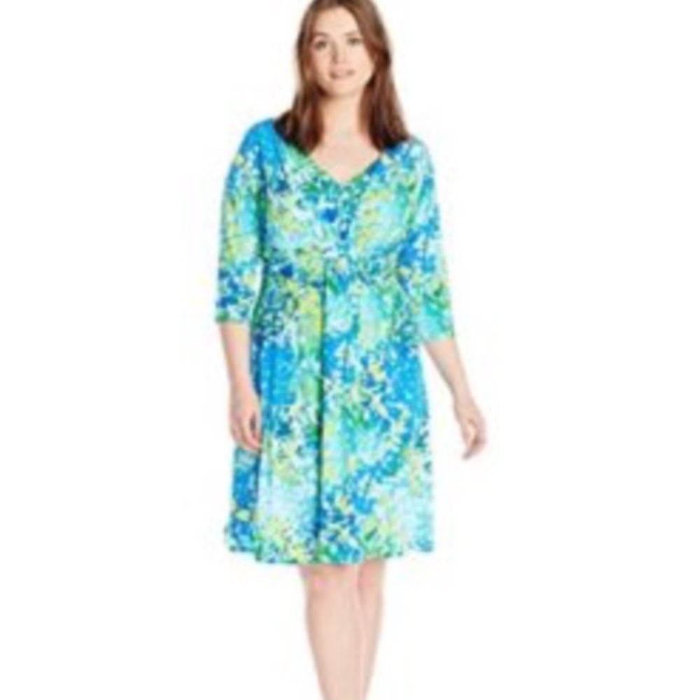 London Times Print jersey 3/4 sleeve fit and flare