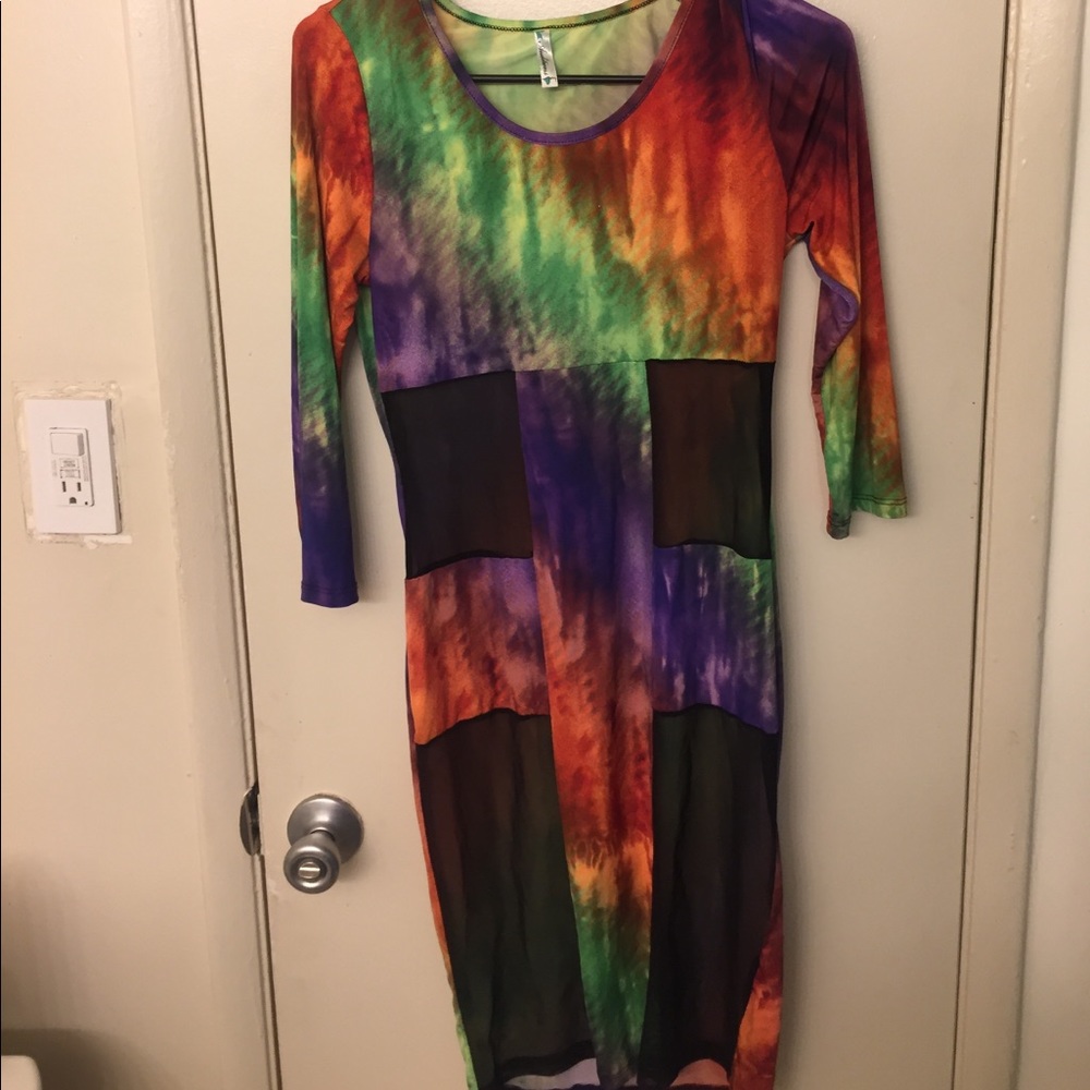 Multicolored, Tye Dye Mesh Dress