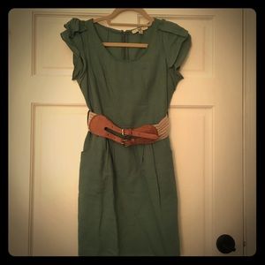 Belted Army Green Dress