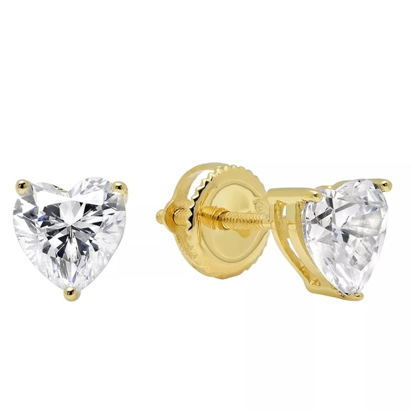 .50CT Heart Simulated Diamond 14K Gold Studs - Picture 2 of 5