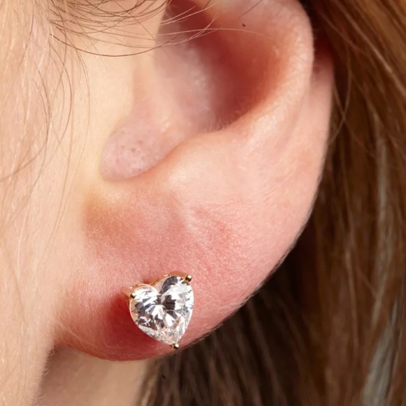 .50CT Heart Simulated Diamond 14K Gold Studs - Picture 3 of 5