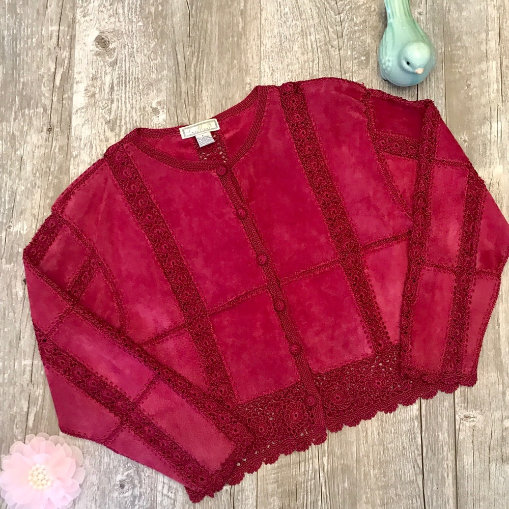 SMH Boutique Fuchsia Leather and Crocheted Jacket