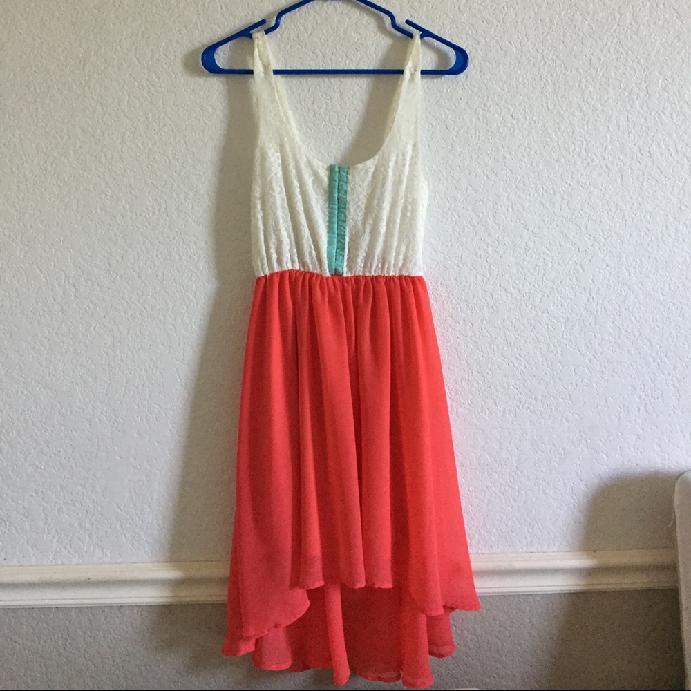Salmon and mint high low dress!