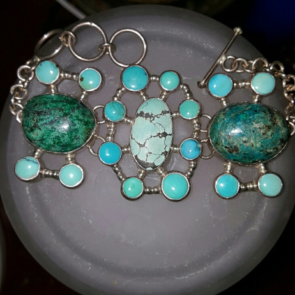 Spider & green turquoise 925 and signed bracelet
