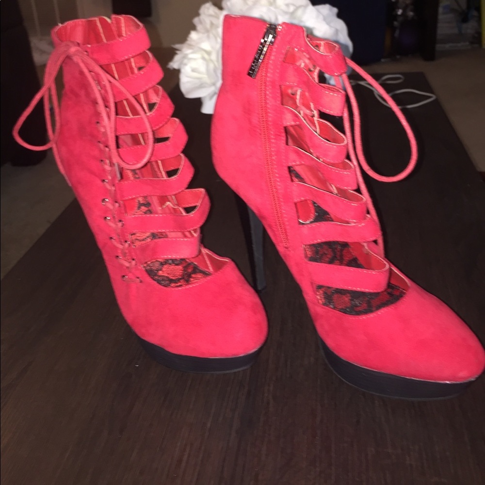 Red, Platform Booties