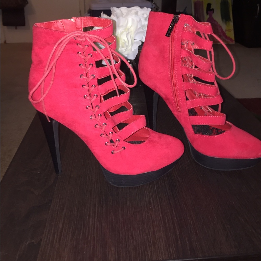 Red, Platform Booties - Picture 2 of 4
