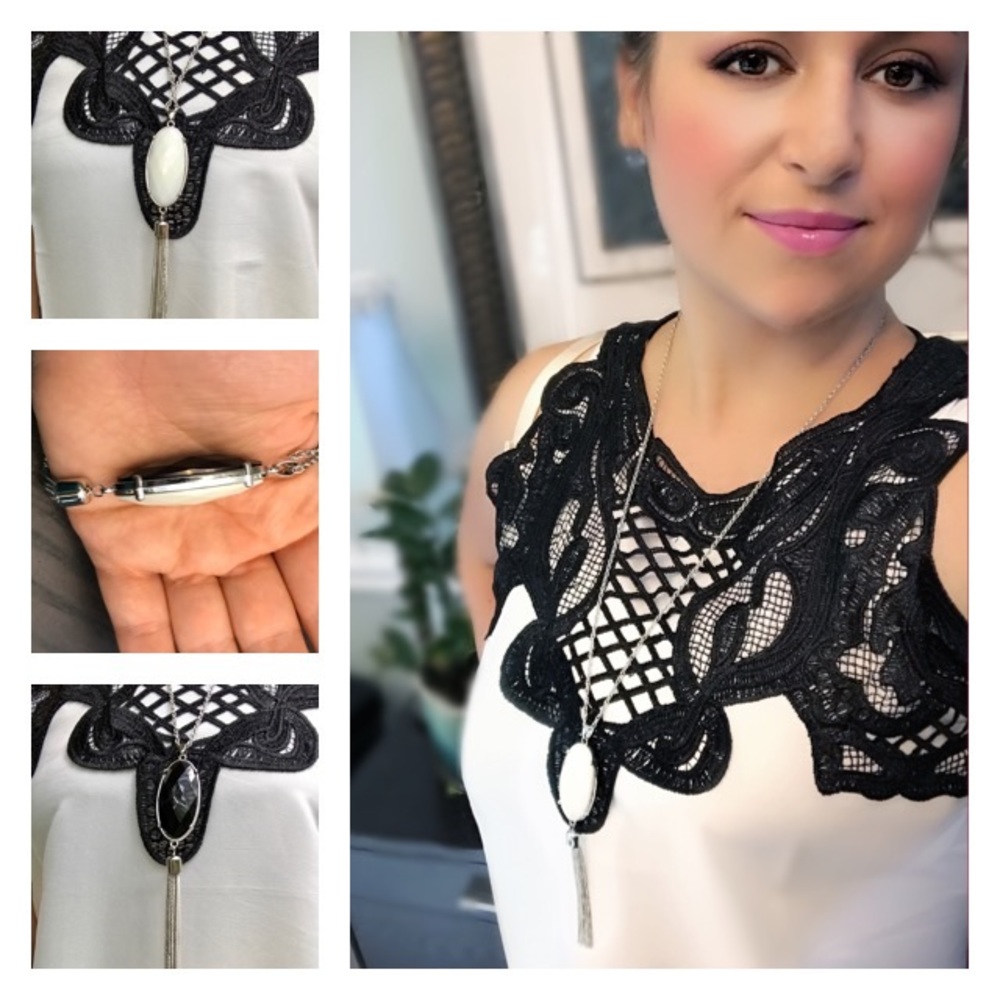 ℕ𝔼𝕎💎💙💎LONG STATEMENT NECKLACE! BLACK OR WHITE - Picture 1 of 16