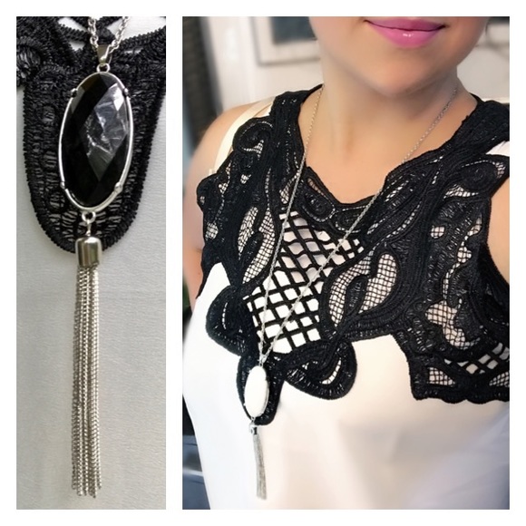 ℕ𝔼𝕎💎💙💎LONG STATEMENT NECKLACE! BLACK OR WHITE - Picture 2 of 16