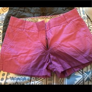 J. Crew chino shorts in a purplish pink color
