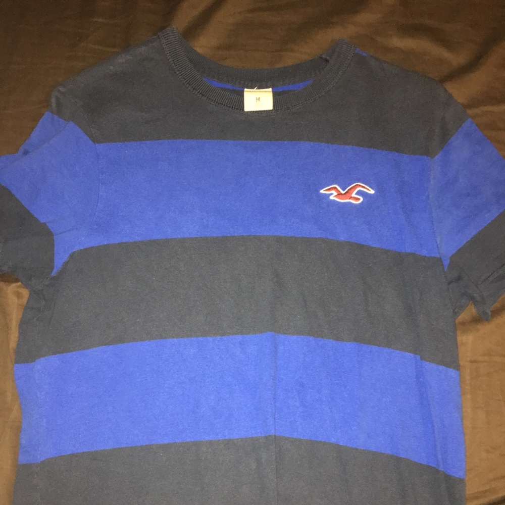 Men's Hollister Blue and Black Shirt Medium