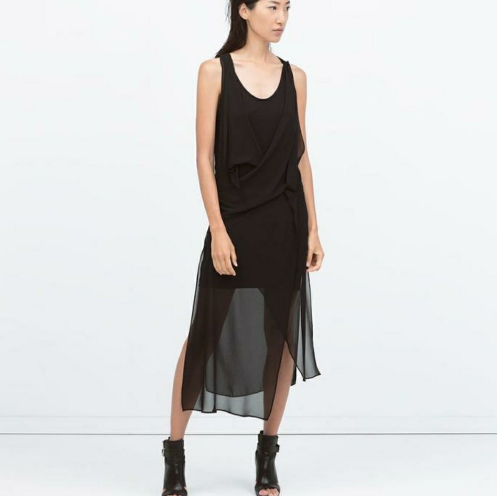NWT ZARA Jersey Dress with Draped Chiffon