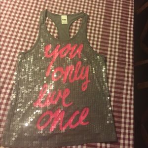 VS PINK YOLO Sequined Gray Tank Top