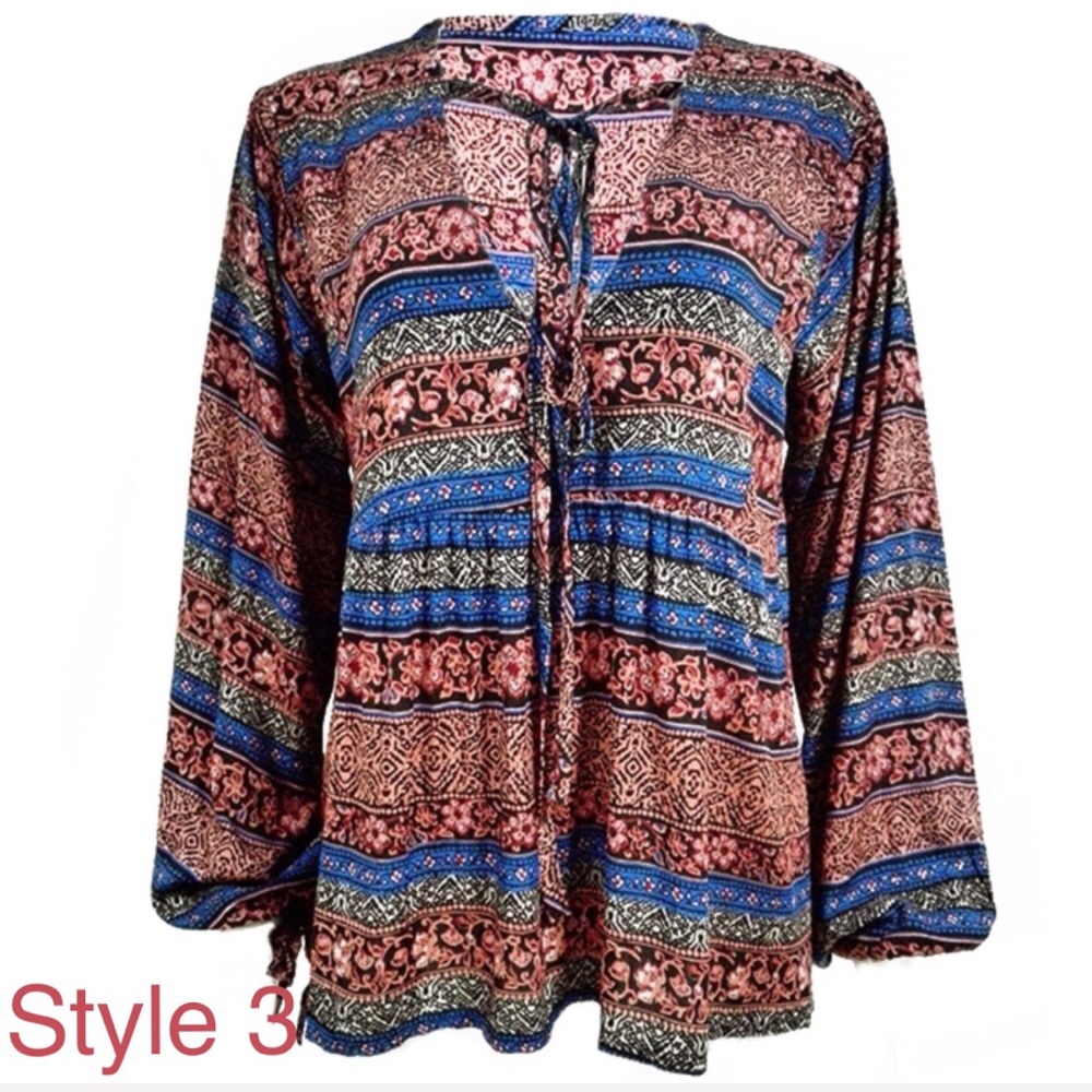 Boho Floral Vintage Long Sleeve V-Neck Blouse  NWT - Picture 4 of 8