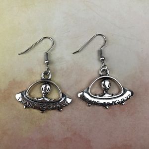 “I Want To Believe” Silver Plated Alien Earrings