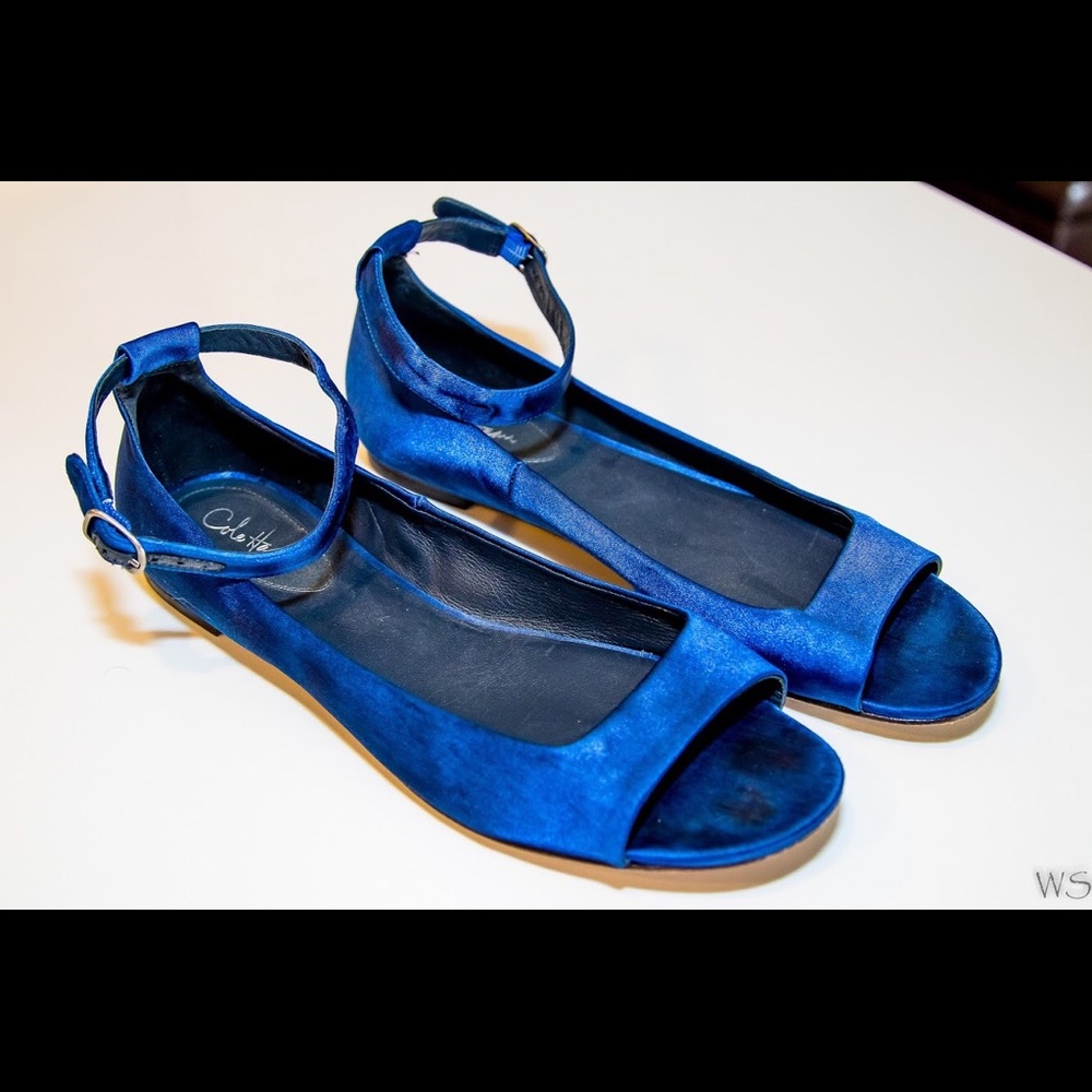 Cole Haan Nike Air Cobalt Satin Ankle Strap Flats