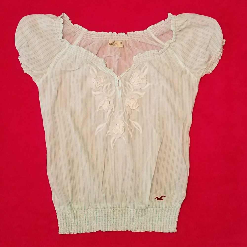 Hollister Sheer Light Blue & White Shirt w/Flowers