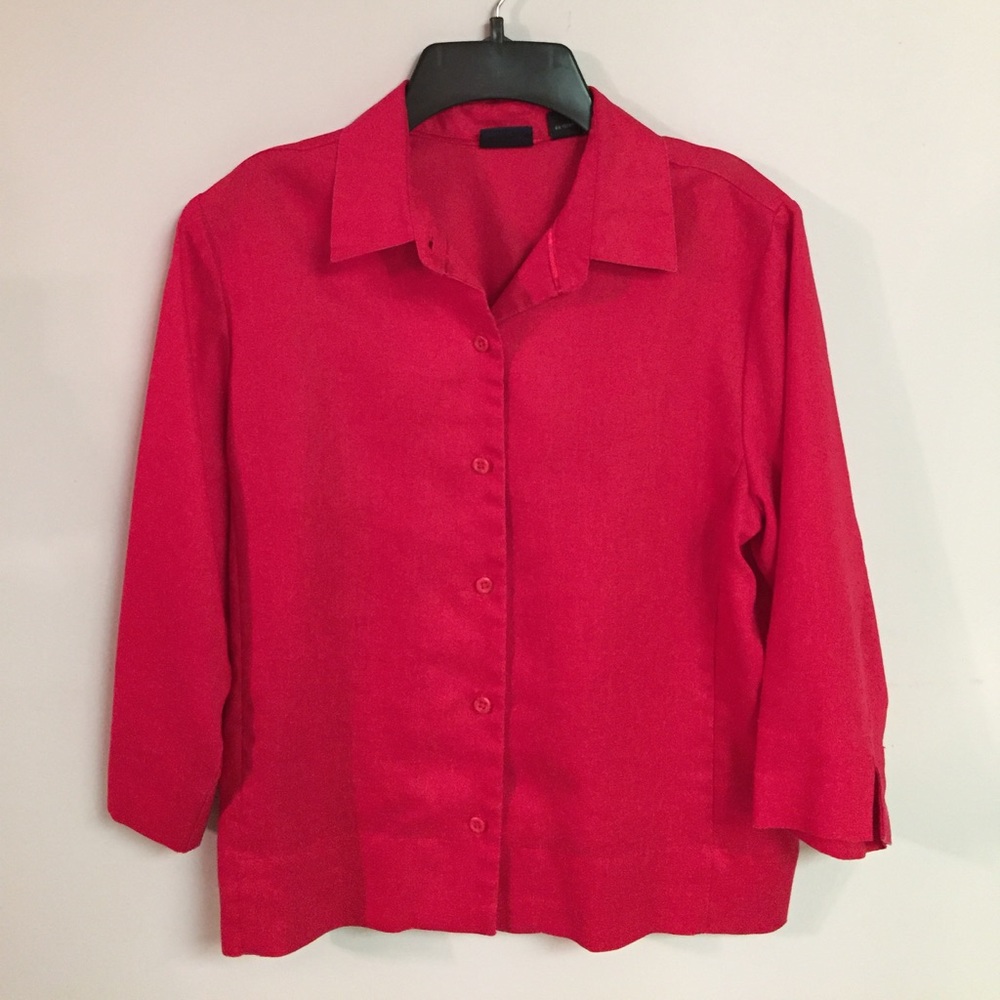 Petite 3/4 Length Button Down Blouse.