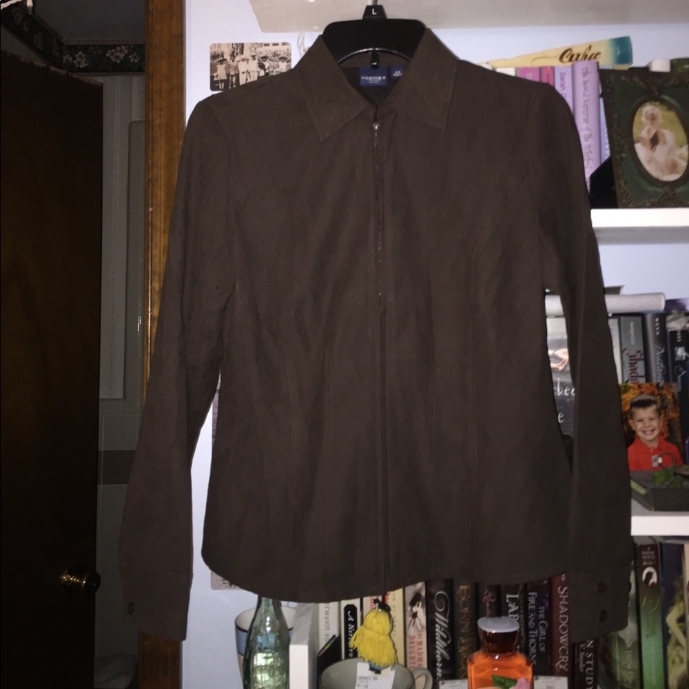 Brown Suede Zip Up Jacket