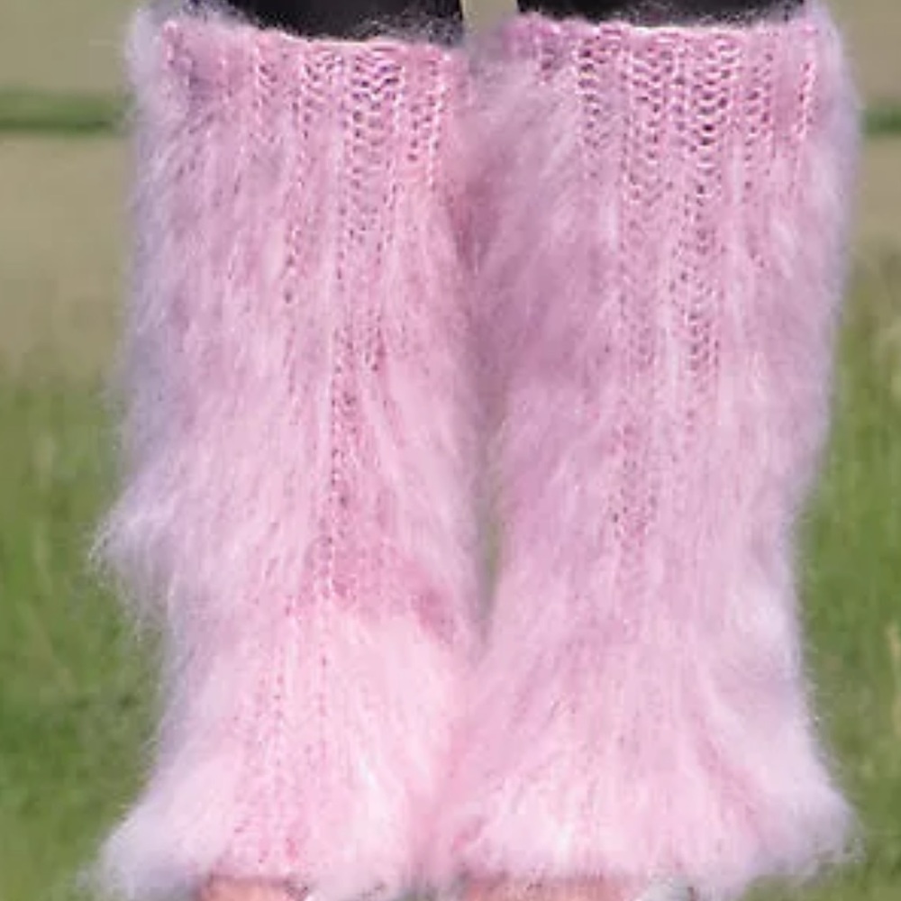 Fluffy barbie pink wool leg warmers knee high soft - Picture 1 of 1