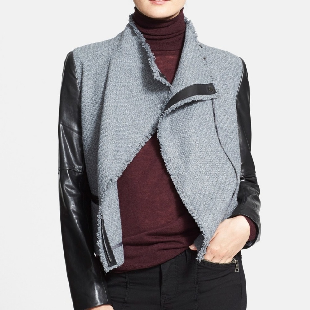 Vince Women's Boucle Jacket with Scuba Leather